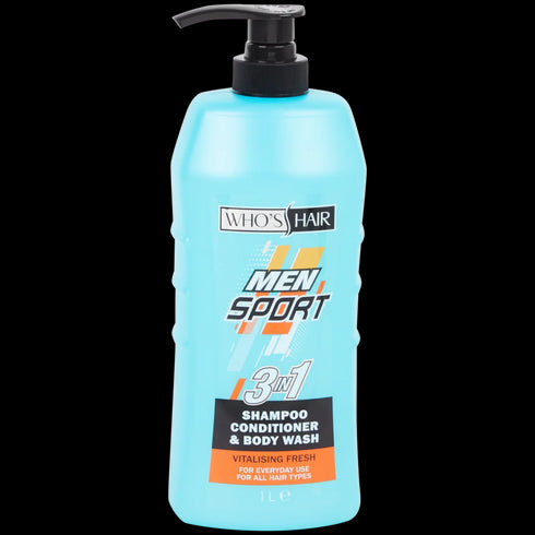 Gel de Duș 3 în 1 Who's Hair Sport Vitalising Fresh - Revitalizare și Prospețime, 1L