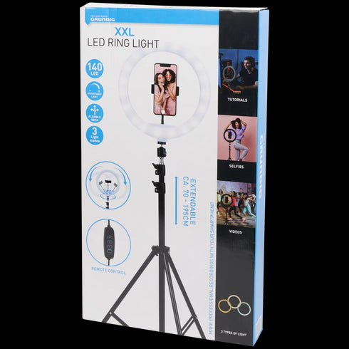 Lampă Circulară LED XXL Grundig pentru Selfie și Vloguri - Luminozitate Ajustabilă și Suport Flexibil