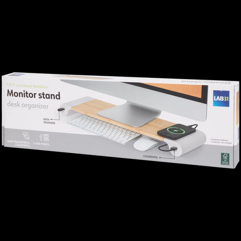 Suport Ergonomic pentru Monitor Lab31 cu 2 Porturi USB - Organizare și Încărcare Rapidă