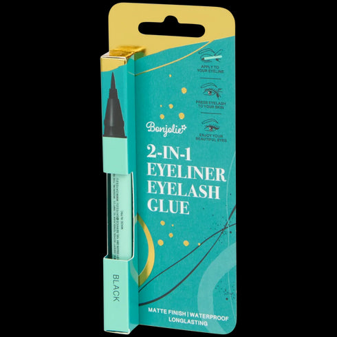 Tuș de Ochi și Adeziv pentru Gene 2 în 1 Bonjolie - Culoare Neagră Intensă, Rezistență Extremă