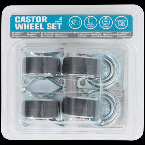 Set de 4 roti: 2 roti pivotante si 2 roti fixe fara frana
