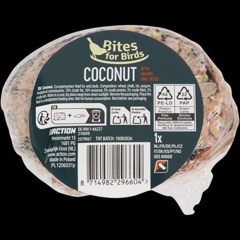 Bites for Birds Nucă de Cocos Umplută - Gustare Bogată pentru Păsări (200g)