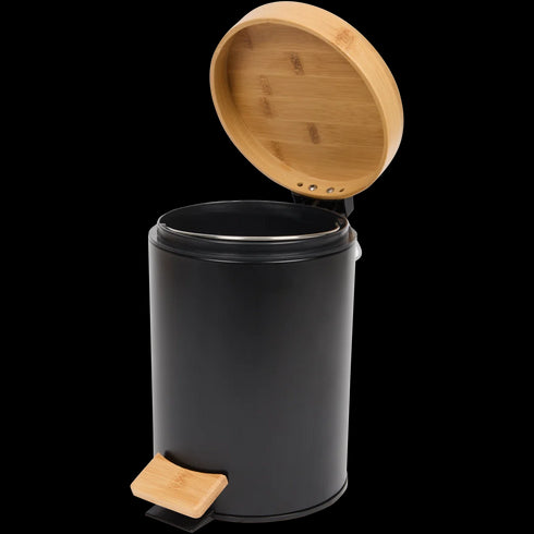 Coș de gunoi elegant cu pedală și finisaj din bambus - Soluția perfectă pentru baia ta