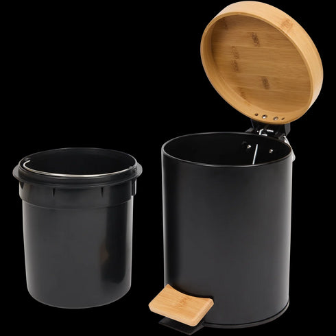 Coș de gunoi elegant cu pedală și finisaj din bambus - Soluția perfectă pentru baia ta