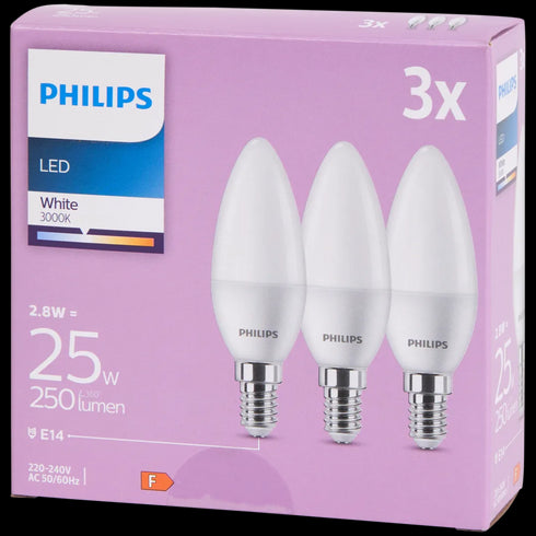Bec LED tip Lumânare Philips E14 - 2.8W (250 lumeni) - Lumină Albă Caldă