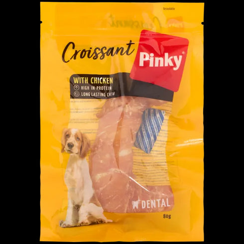 Gustare Premium pentru Câini: Croasant Dentar Pinky cu Pui - Igienă Bucală și Delicii