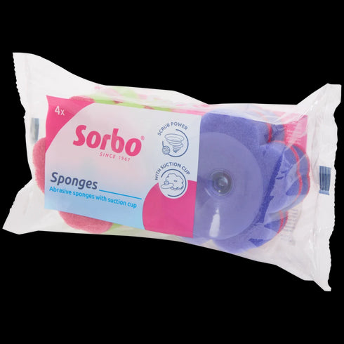 Bureți Abrazivi Sorbo - Set de 4 Bureți în Formă de Floare cu Ventuză - Curățenie Plăcută și Eficientă