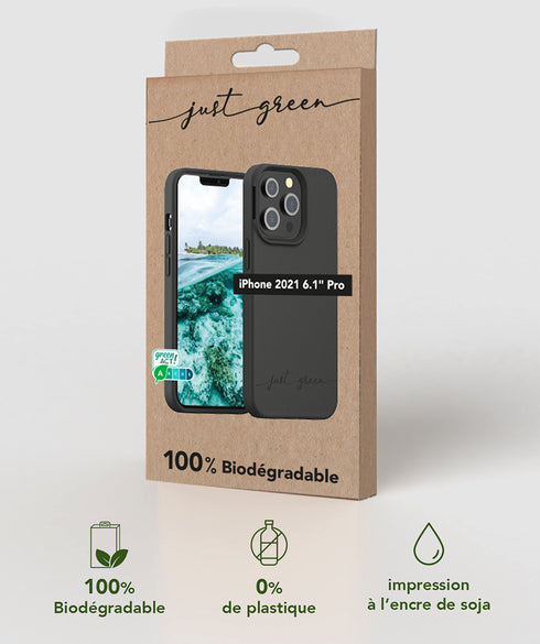 Husa biodegradabila Bigben Just Green pentru iPhone 13 Pro, Neagra