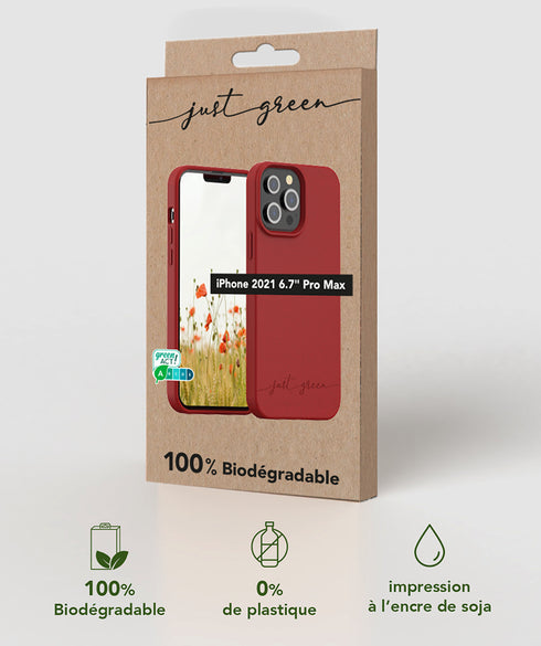 Husa biodegradabila Bigben Just Green pentru iPhone 13 Pro Max, Rosie