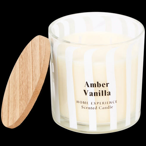 Lumânare Parfumată Premium în Sticlă cu Dungi - Aroma Relaxantă, 33h Ardere