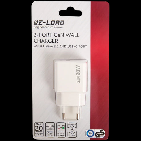 Încărcător Rapid Re-load cu 2 Porturi (USB-A & USB-C) - Tehnologie GaN