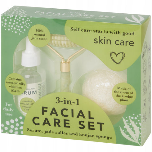 Set de ingrijire faciala 3in1, ulei esential cu vitamine, rolă de jad si burete konjac