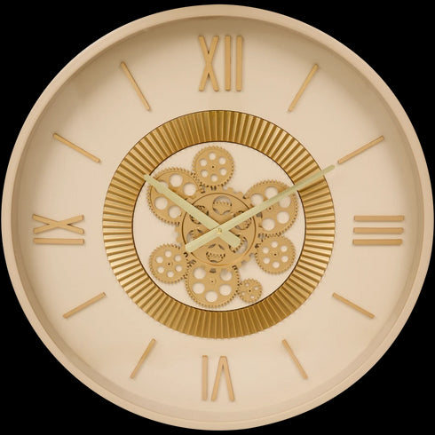 Ceas de Perete Elegant cu Cifre Romane - Mecanism Vizibil și Design Inovator