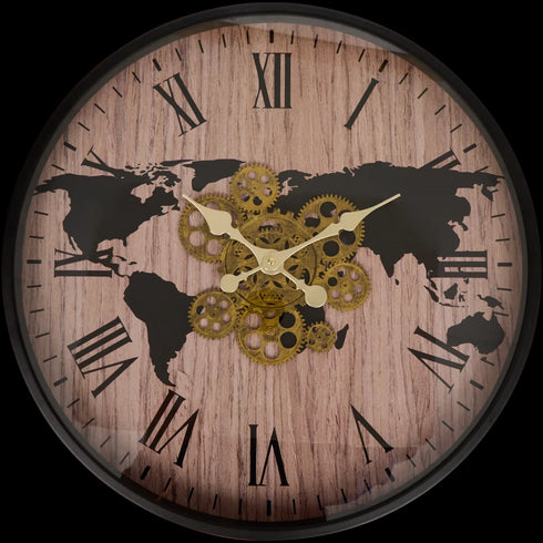 Ceas de Perete Elegant cu Cifre Romane - Mecanism Vizibil și Design Inovator