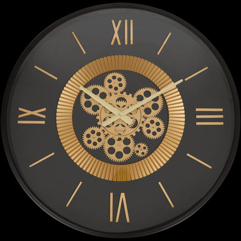 Ceas de Perete Elegant cu Cifre Romane - Mecanism Vizibil și Design Inovator