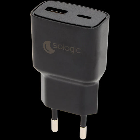 Încărcător de Perete Sologic Puternic - 12W, Dual USB-A & USB-C, Încărcare Rapidă