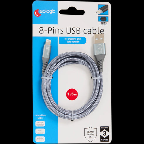 Cablu de Încărcare și Date Sologic Lightning (1.5m) - Rezistent și Elegant, Preț Redus!