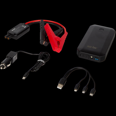 Nor-Tec: Soluția Completă pentru Mașina Ta - Baterie Externă, Lanternă LED SOS și Cabluri de Pornire