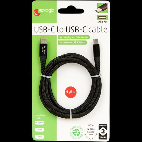 Cablu de Încărcare și Date Sologic USB-C la USB-C - Viteză Maximă și Durabilitate Superioară