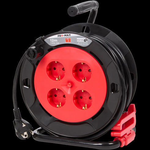 Tambur de Cablu Pro-max pentru Exterior - 12m, 4 Prize, Ideal pentru Grădină și Ateliere