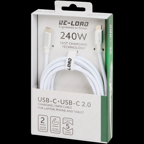 Cablu de Încărcare și Date USB-C 2.0 de Mare Viteză Re-load - 2 Metri, Rezistent cu Înveliș Textil