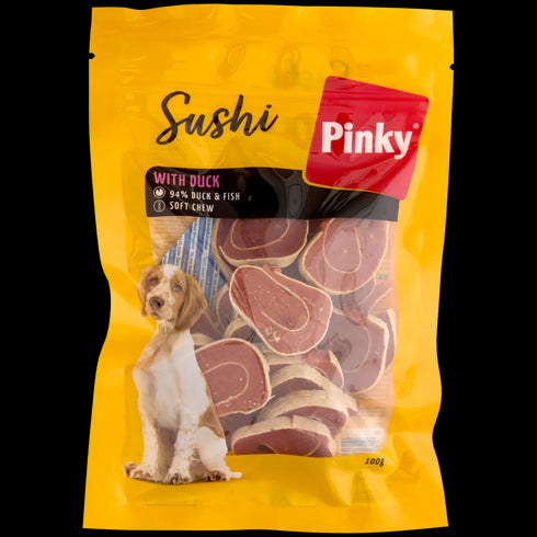 Recompense Delicioase de Sushi din Rață Pinky pentru Câini - Gustare Sănătoasă (100g)