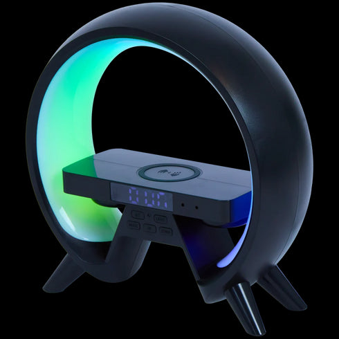 Ceas Deșteptător Digital Xtronic - Încărcare Wireless QI, Lumini LED RGB și Difuzor Bluetooth