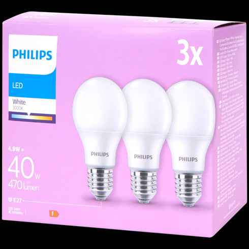 Becuri LED Philips E27 - Pachet 3 bucăți - Economice și Luminoase
