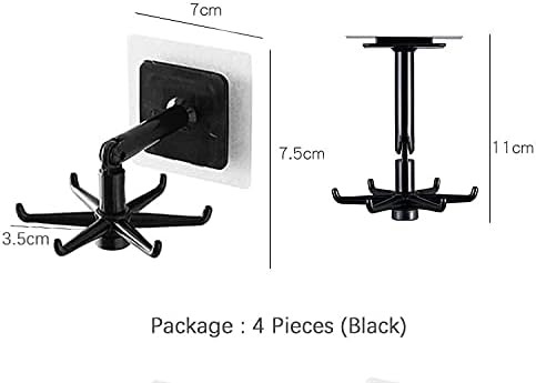 Suport rotativ pentru ustensile de bucatarie cu 6 carlige, material ABS, lungime 11 cm, Negru