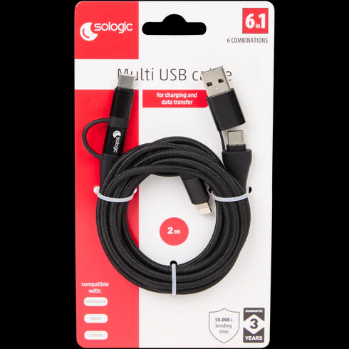 Cablu de Date Universal 6-în-1 Sologic - Încărcare Rapidă și Transfer Eficient (Micro USB, USB-C, 8 Pini)
