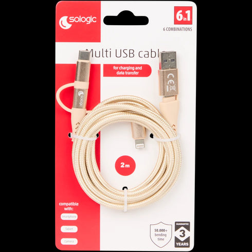 Cablu de Date Universal 6-în-1 Sologic - Încărcare Rapidă și Transfer Eficient (Micro USB, USB-C, 8 Pini)