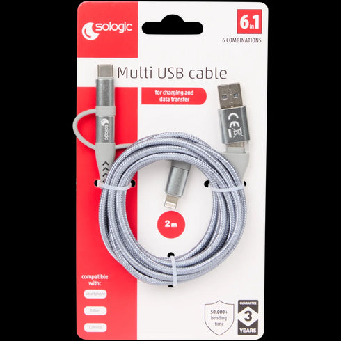 Cablu de Date Universal 6-în-1 Sologic - Încărcare Rapidă și Transfer Eficient (Micro USB, USB-C, 8 Pini)