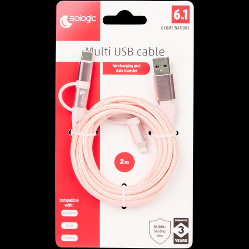 Cablu de Date Universal 6-în-1 Sologic - Încărcare Rapidă și Transfer Eficient (Micro USB, USB-C, 8 Pini)