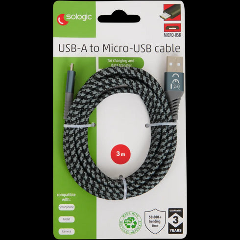 Cablu Micro-USB Sologic Premium - Încărcare Rapidă și Transfer de Date 3 Metri