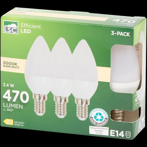 Becuri LED E14 LSC - 3.4W, 470 Lumeni, Lumină Albă Caldă - Economice și Eco-friendly