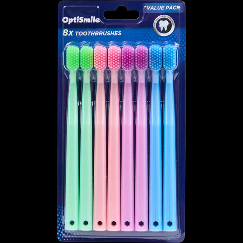 Periuțe de dinți OptiSmile - Set de 8 bucăți, Culori Vesele - Igienă și Stil pentru Întreaga Familie