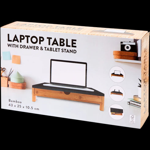 Ergonomic Bamboo Laptop Stand with Drawer - Adjustable, Sustainable