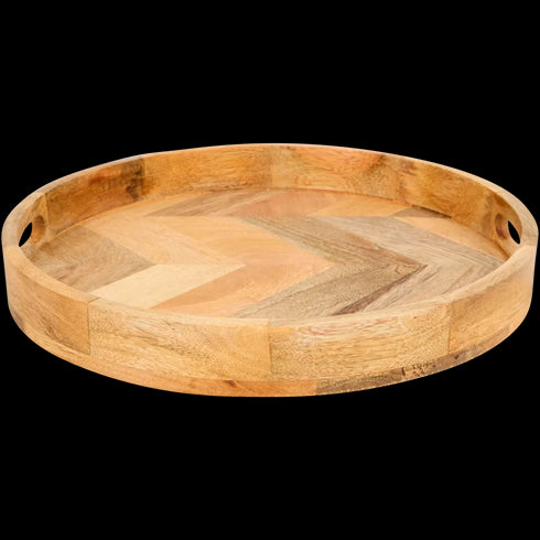 Tavă Rotundă din Lemn de Mango cu Design Zigzag - Adaugă Eleganță și Stil Mesei Tale