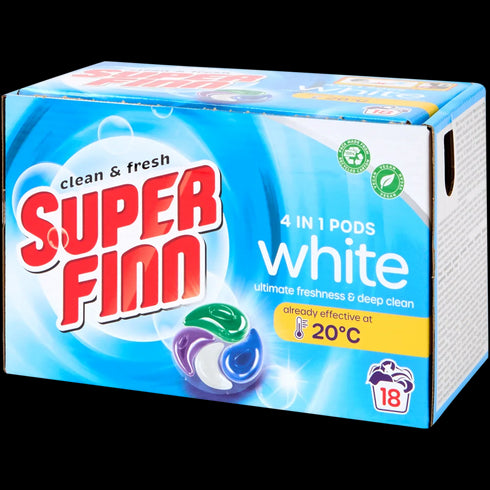 Capsule de Rufe Superfinn 4 în 1 - Alb Impecabil, Formula Vegană (18 spălări)