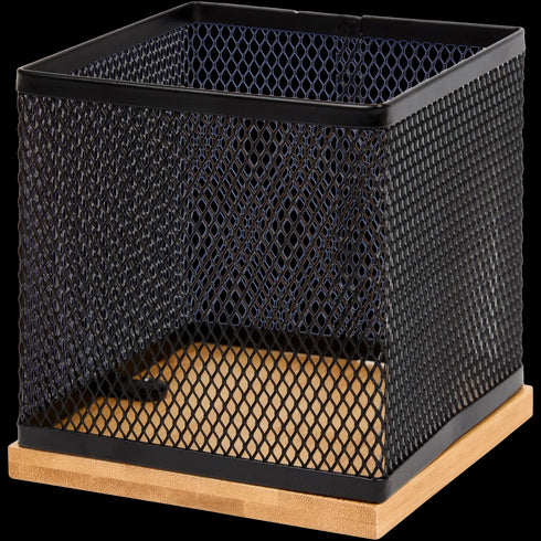 Premium Metal Pen Holder with Natural Bamboo Base - Organize Your Desk!