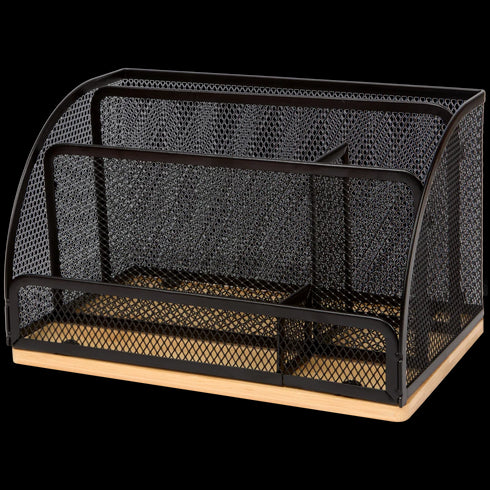 Organizator de Birou Premium din Bambus și Metal - Soluția Perfectă pentru un Spațiu de Lucru Ordona și Elegant