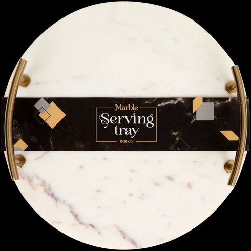 Tavă Elegantă de Servire din Marmură cu Mânere Metalice - Adaugă Stil Mesei Tale