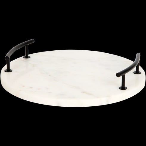 Tavă Elegantă de Servire din Marmură cu Mânere Metalice - Adaugă Stil Mesei Tale