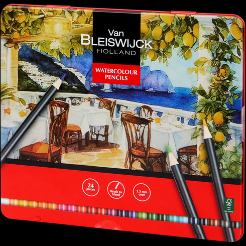 Creioane Acuarelă Profesionale Van Bleiswijck - Set 24 Culori Vibrante pentru Artiști