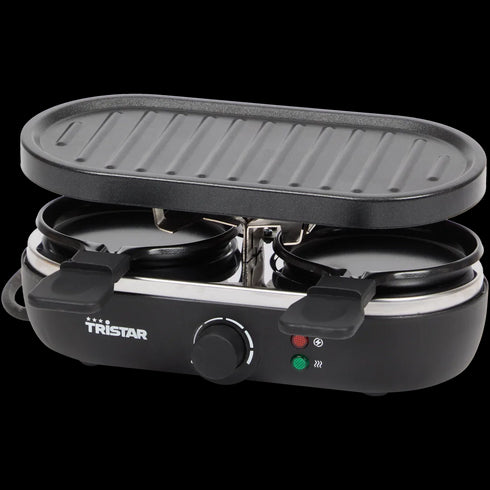 Aparat Raclette Tristar Mini 3-în-1: Grătar, Raclette și Gourmet - Distracție culinară în stil românesc!