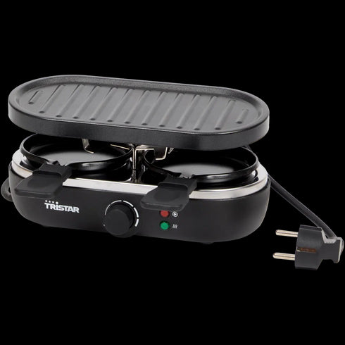 Aparat Raclette Tristar Mini 3-în-1: Grătar, Raclette și Gourmet - Distracție culinară în stil românesc!