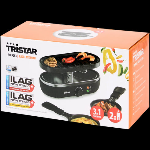 Aparat Raclette Tristar Mini 3-în-1: Grătar, Raclette și Gourmet - Distracție culinară în stil românesc!