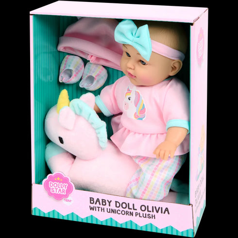 Bebeluș de jucărie Olivia cu unicorn Dolly Star