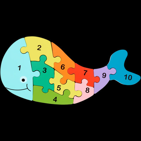 Puzzle din Lemn Mini Matters - Numărătoare și Forme de Animale - Educațional și Ecologic