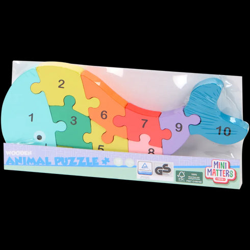 Puzzle din Lemn Mini Matters - Numărătoare și Forme de Animale - Educațional și Ecologic